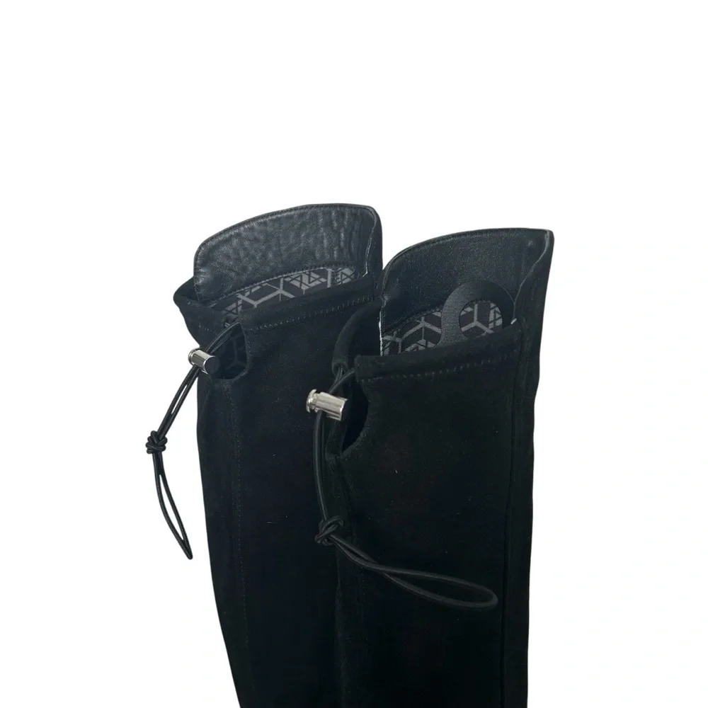 Aquatalia Norina OTK Waterproof Boot Black Stretch Suede Drawcord Women’s 5.5